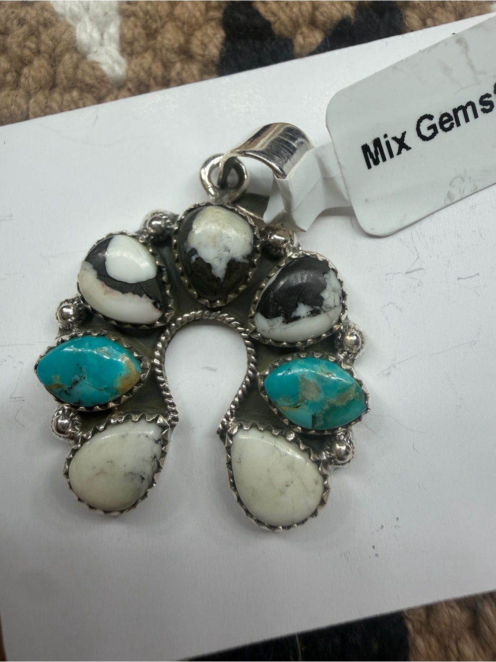 Mohave and white buffalo pendant sterling silver
